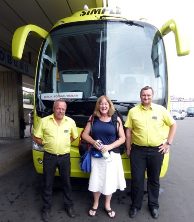 In Vilnius. All set with my backpack, daypack, etc as my bus drivers honor me with a photo.