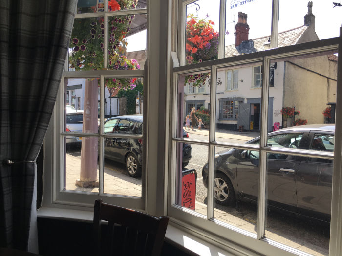 My view as I dine at The Swan in Thornbury England